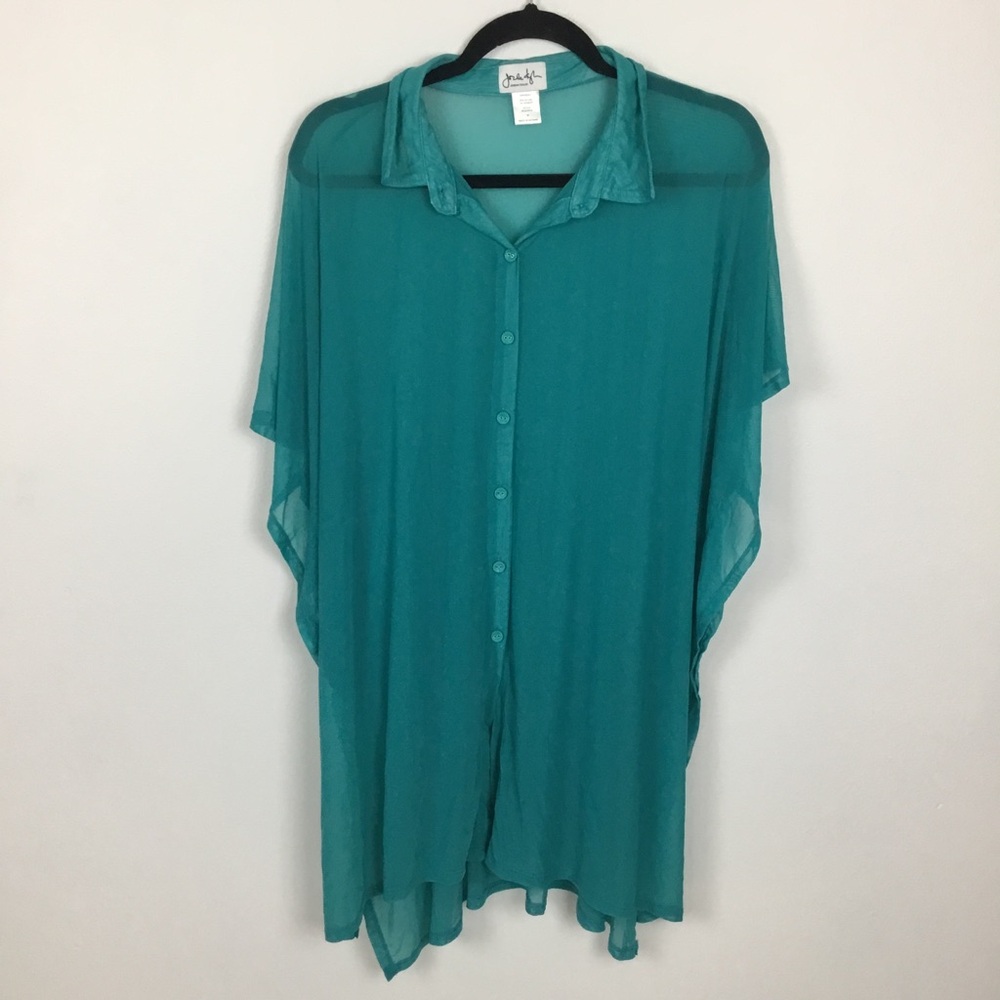 Jordan Taylor Teal Sheer Coverup Oversize M